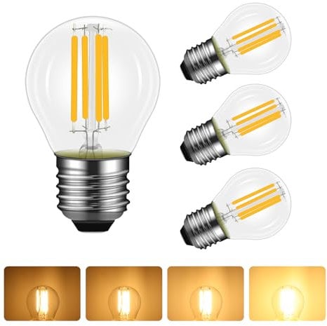 Caldarax 4 Stück E27 4W LED Filament Dimmbar, 4W Ersetzt 40W Glühlampen, 2700 Warmweiß, 400 Lumen, AC 230V, Mini G45 Globe, Klar E27 Fadenlampe, für Tischlampen, Wandlampen, Kronleuchter