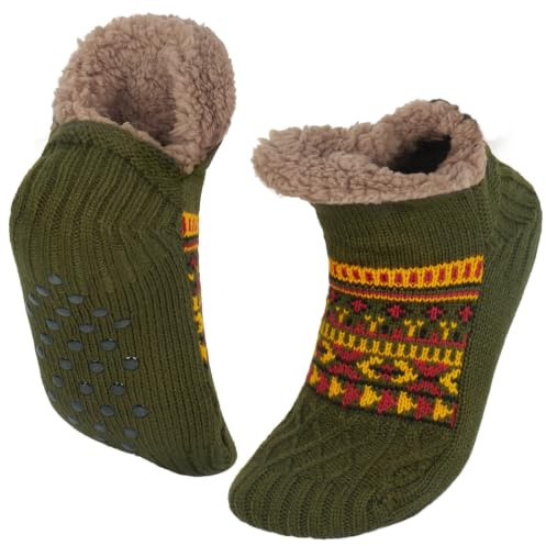 Mulor Haussocken Herren & Damen Flauschig Hüttensocken winter warme rutschfest Stoppersocken mit Wolle 1 Paar