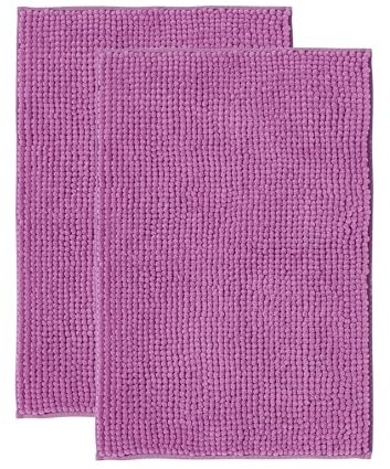 Decomira Badematte rutschfest | Als Badteppich Set kombinierbar | Badezimmer-Teppich Bad-Vorleger waschbar aus Chenille | Duschvorleger für Dusche, Badewannen, WC Deko | Lila - 50x80 cm (2stk)