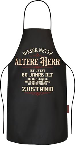 RAHMENLOS Geschenk für Männer zum 50.Geburtstag: Dieser nette ältere Herr ist jetzt 50 Jahre alt - Grillschürze Kochschürze Küchenschürze Baumwolle schwarz