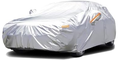 LST Autoabdeckung Outdoor Wasserdicht UV-Schutz Atmungsaktiv – Wind- & Staubdicht, Premium-Material, Wetterfest, Universal für Autos (406-590 cm), Idealer Schutz für den Außenbereich (Silber, M)