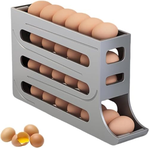 Eierhalter für 30 Eier,4 Etagen Eierbehälter für Kühlschrank,Eier Aufbewahrung,Eierhalter Kühlschrank,Stapelbarer Eier-Organizer,Eier Aufbewahrung Kühlschrank,Automatisch Rollender Eierspender