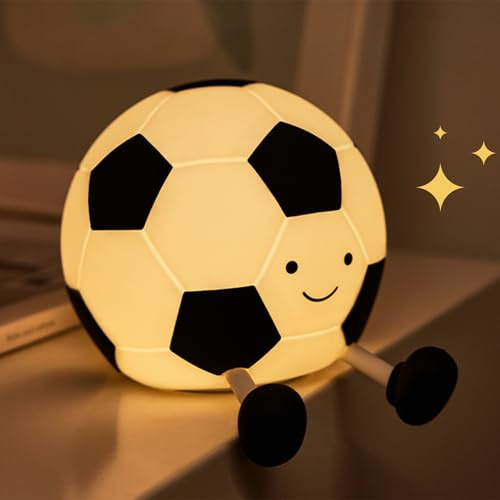 AGEK Football Night Light, Cartoon Football Lamp Squishy Silicone Baby Nursery Night Light with 3 Level Dimmable Rechargeable Bedside Lamp Nightlight Gifts for Kids Toddler Bedroom Home Office Decor