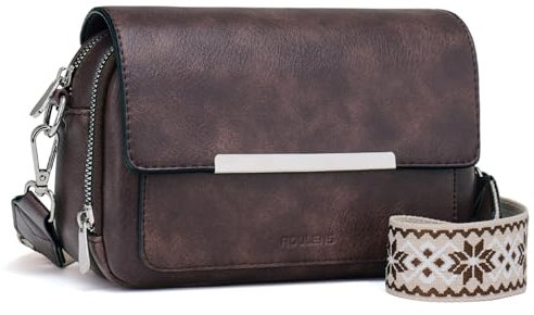 Roulens Damen Handy Umhängetasche, Vegan Leder Crossbody Bag Schultertasche mit Verstellbar Abnehmbar Breiter Gurt