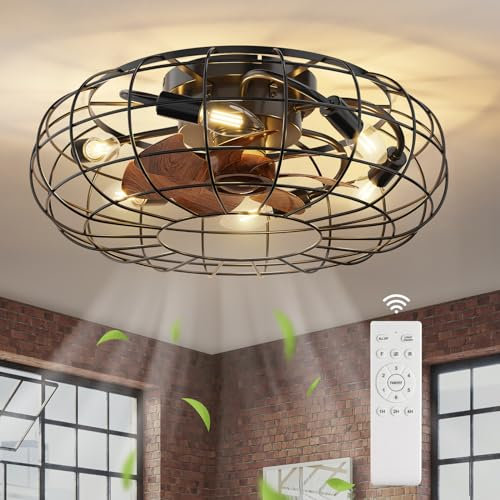 Retro Deckenventilator Mit Licht Und Fernbedienung, 6Stufige Windgeschwindigkeit Einstellbar Lampe Mit 50cm Ventilator Für Wohnzimmer Schlafzimmer, Timer 7 FlüGel 6 * E14 GlüHbirnen (Nicht Enthalten)