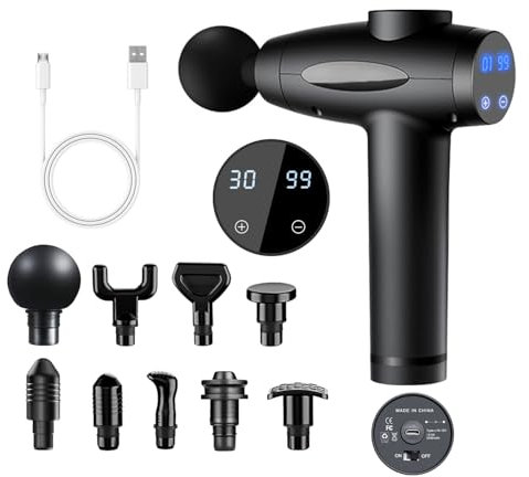 Massagepistole, Massage Pistole mit 30 Geschwindigkeiten, 9 Massageköpfe, Massage Gun Muskel Percussion Massagegerät mit LCD Touchscreen, Handmassagegeräte für Rücken Schulter Körper Entspannung