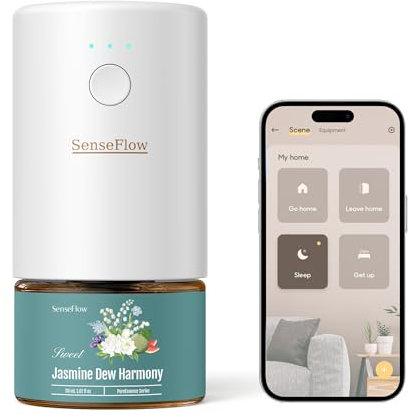 SenseFlow Aroma Diffuser für Ätherische Öle Wi-Fi SF101S, Wasserloser Ultraschall Duftstecker Raumduft, 100% pflanzlich Lufterfrischer, 120-Tage Aroma für Zuhause bis zu 100 m² - Jasmin-Tau-Harmonie