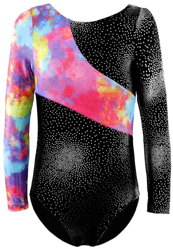 XiaoMoSha Gymnastics Leotards for Girls Long Sleeve/Sleeveless Dance Leotard Sparkle Ballet Dancewear for Kids (13-14 Years, ColourfulTieDye)