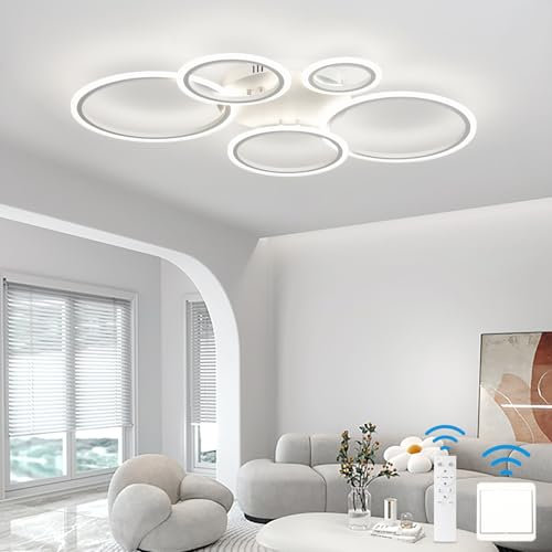 KeLuKes Dimmbar LED Deckenleuchte, Wohnzimmer LED Deckenlampe Mit Fernbedienung, Memory-Funktion, 3000k-6500k, Timer, 100cm Modern Ringlicht, Weiß