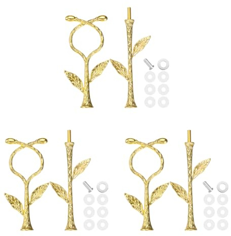sourcing map 2 Tiers Cake Tray Stand Handle 3 Set Metal Cake Stands Holder Cupcake Dessert Plate Hardware Fitting Holder Rod Stand Handle for Wedding Party Festival Cake Plate, Gold (Vine)