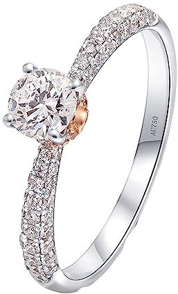 Tolldek Bague solitaire en or blanc 14 carats Au585 véritable avec diamant 0,4 carat, or 585, bague de mariage, bague d'amitié avec diamant 0,37 ct pour femme, or blanc rose, taille 56, Or blanc 14