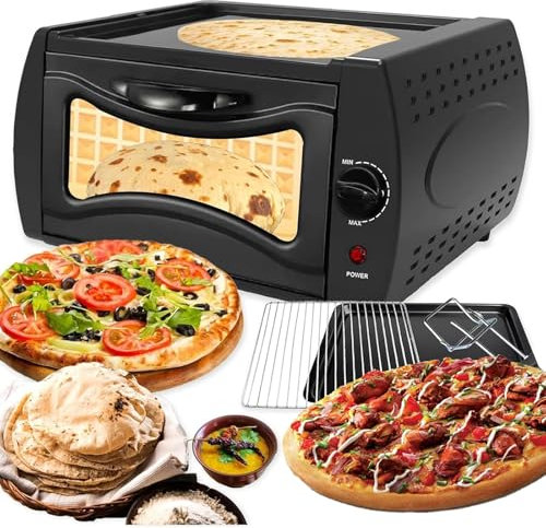 Electric Pizza Oven Indoor Tandoor Oven, 15 L Countertop Tandoor Oven Pizza Maker with Disk & Clamp, 50-400℃ Temperature Control, Mini Pizza Oven Chapati Roti Lahmacun Manakish Naan Bread Maker