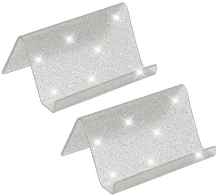 PATIKIL Porta Biglietti da Visita per Scrivania, 2Pcs Porta Biglietti da Visita in Acrilico Supporto Organizzatore per Biglietti da Visita per Ufficio Mostra, Tono Argento