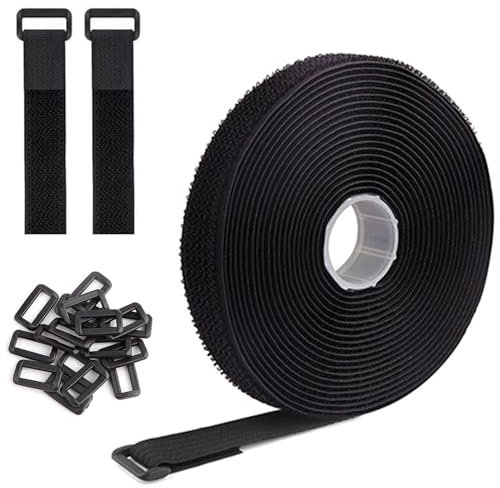 5cm x 2cm Heavy Duty Hook and Loop Straps with 25 Buckles, Velcro Strap Hook and Loop Straps Velcro Cable Ties Reusable Cable Ties Black Reusable Nylon Securing Cord Tie for Cable Tidy Wire Management