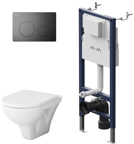 Komplettes Set - Vorwandelement inkl. Betätigungsplatte II90138 + Hänge-WC Hit CTA1700SC FlashClean + WC-Sitz mit Soft-Close-Absenkautomatik, AM.PM Prime Fit IIS90138.TA1700