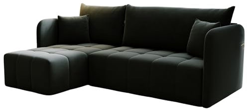 KP-Meble - Ecksofa mit Schlaffunktion Santo, Schlafsofa mit Bettkasten Couch, Wohnlandschaft, Bequemer Sitz - Velourstoff mit dekorativer Steppung - Links - Monolith 97 (Graphit)