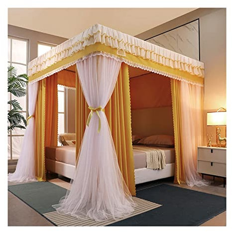 GLLBQEAG Betthimmel-Moskitonetz für 2 m breite Betten, 4 Stangen zur Unterstützung des Betthimmels, (Farbe: Stil 2, Größe: 200 x 220 x 200 cm)