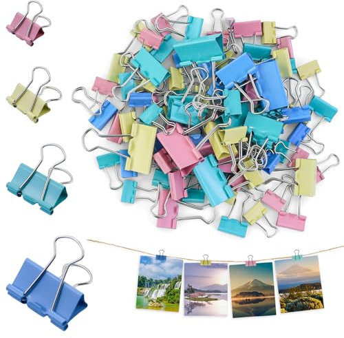 Lot de 80 pinces pliantes - 32 mm/25 mm/19 mm/15 mm - Pinces à reliure multicolores - Pinces à documents - Pinces en métal pour l'école, les fournitures de bureau, les notes
