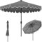 TANGZON 3m Lighted Garden Parasol, Solar Offset Umbrella with 24 LED Lights, Crank Handle, Tilt Adjustment, 8 Ribs, Vented Top & Ruffles, Outdoor Market Umbrella Sun Shade Canopy (Gray)