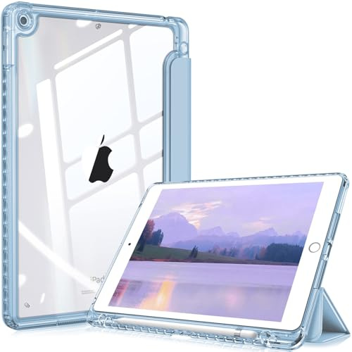 TXWLLIU Hülle für iPad 10,2 Zoll 9./8./7. Generation (2021/2020/2019) mit Stifthalter, TPU Stoßfeste Hülle mit Transparenter Rückseite, Automatisches Schlafen/Aufwachen, Hellblau