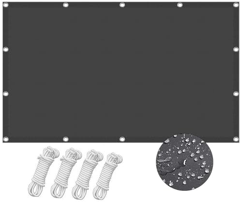 Dunkelgraues Sonnensegel, 1,6 x 3,8 m, 98 % UV-Schutz, wasserabweisend, für den Außenbereich, mit Ösen und Seilen, für Garten, Balkon, Pergola, Sport, Sonnenschutz