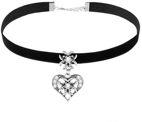 Trachtenschmuck Damen,Oktoberfest Accessoires,Trachtenbluse Damen Modern,Herzförmige Edelweiß-Halskette,Halsketten-accessoires Für Traditionelle -Kleidung Männer Und Frauen Dirndl-Schmuck-Accessoires