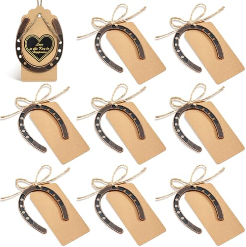 Flying Pottery 8 Stück 6x7cm Hufeisen Glücksbringer Set | Hufeisen mit Kraftpapier Aufklebern Und Schnur für Anlässe wie Hochzeiten, Jubiläumsfeiern, Einweihungspartys Ähnliche(Braun)