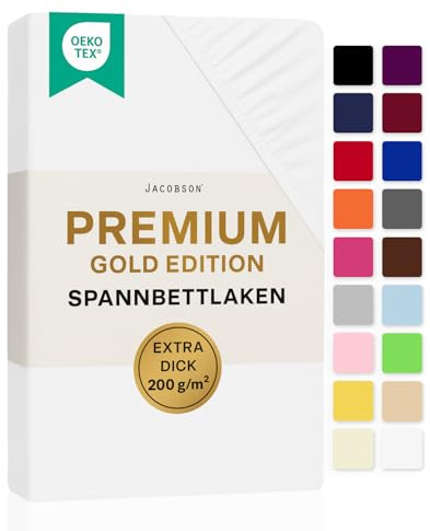 Jacobson Premium Topper Spannbettlaken 200 g/m² Jersey Baumwolle mit Elasthan (Topper 120x200-130x200 cm, Weiß)