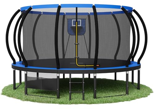 Devoko Outdoor Trampolin mit Basketballkorb & Sicherheitsnetz - 150 kg Maximalgewicht - Ø 228/305/366/427 cm - Robuster Garten-Trampolinspaß für Kinder und Erwachsene