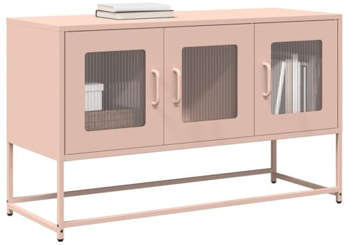 Frdhee TV Kommode Fernsehtisch Fernsehschrank,TV Schrank Rosa 100,5x39x60,5 cm Kaltgewalzter Stahl,Für Wohnzimmer,Schlafzimmer,Schnell Zu Installieren,Vielseitig