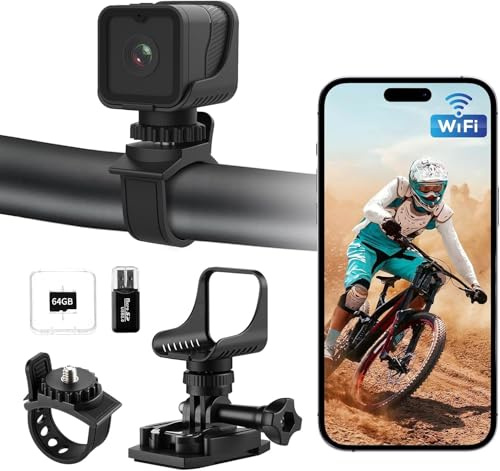 VeftBltrem Mini Action Cam,WiFi 1080P HD & 120° Wide Angle Helmet Camera, Verbesserte Version Dashcam Fahrrad Mit 64GB Speicherkarte