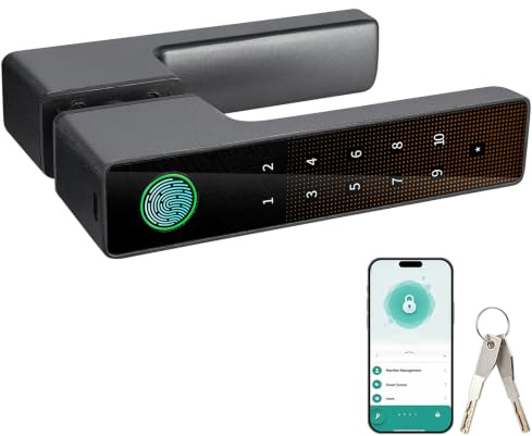 5-in-1 Türöffner Fingerabdruck, Türschloss mit Zahlencode, Smart Türschloss mit Fingerabdruck, APP, Code, Schlüssel & biometrischer Entsperrung für Schlafzimmer, Zuhause, Hotel (schwarz)