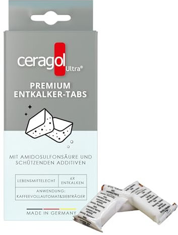 ceragol ultra Premium Entkalker-Tabs – Entkalkungs-Tabletten für alle Kaffee-Vollautomaten und Espresso-Maschinen, zum schnellen Entkalken, 6 Stück für 6 Anwendungen