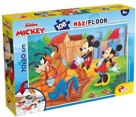 Liscianigiochi 31740 Puzzle Mickey Maus Micky Maxipuzzle doppelseitig 108, Mehrfarbig
