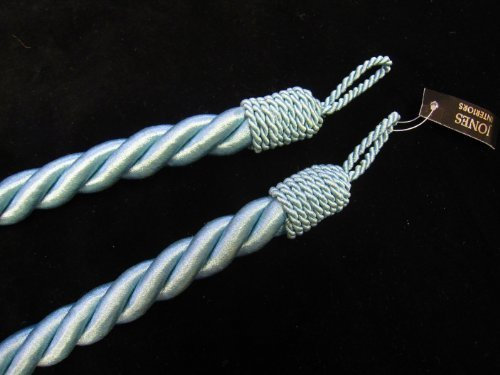 Chunky rope curtain tiebacks - PER PAIR - 15 COLS - Thick cord tie backs are 80cm long (Duck Egg Blue)