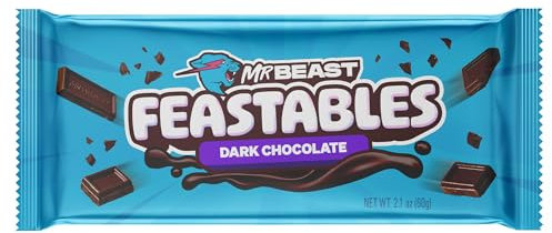 Tablettes de chocolat noir Feastables. La nouvelle formule Blue wave, pour tous ceux qui aiment le vrai goût du chocolat.