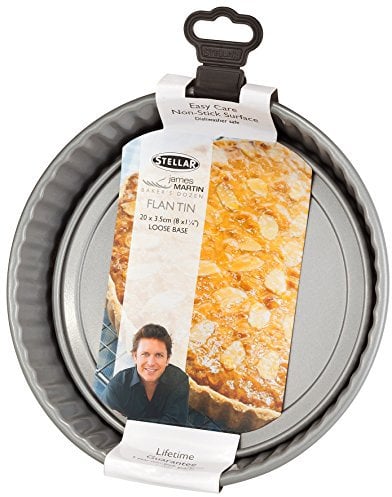 Stellar James Martin Non-Stick 8 Round Fluted Flan Tin, Loose Base, High Grade Steel, Dishwasher Safe 20cm x 3cm