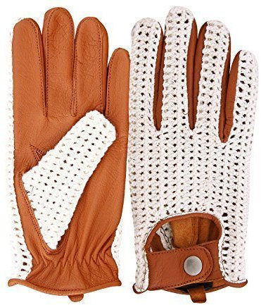 Kango Fitness Classic English Leather Driving Gloves Crochet String back Chauffeur Vintage fashion (Small, 312 - COGNAC)