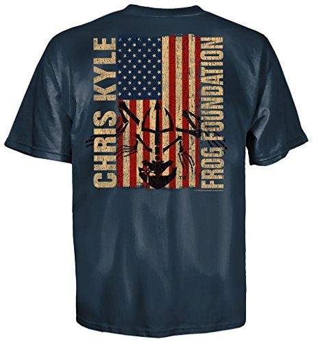 Chris Kyle Frog Foundation USA Flag Adult Harbor Blue T-shirt (Adult XX-Large)
