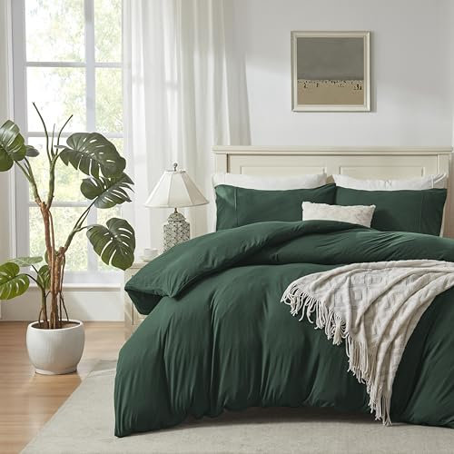 H HOUSEHOLD Juego de funda de edredón de algodón de punto jersey, juego de ropa de cama de punto suave, tamaño Queen, juego de cama de 3 piezas, 1 funda de edredón y 2 fundas de almohada, juego de