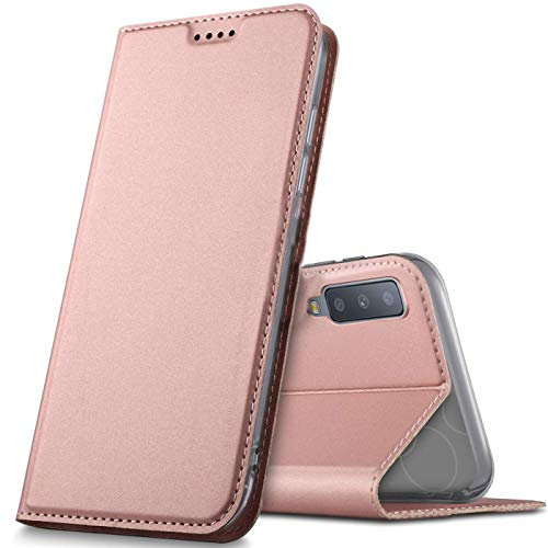 Verco Handyhülle für Galaxy A7 [2018], Premium Handy Flip Cover für Samsung Galaxy A7 Hülle [integr. Magnet] Book Case PU Leder Tasche, Rosegold