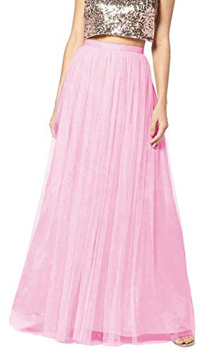 Anikigu Gonna Lunga in Tulle da Donna Maxi Eleganti da Cerimonia, Rosa