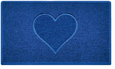 Nicoman Heart Shape Embossed Entrance Door Mat Non Slip Dirt Trapper PVC Spaghetti Mat with Rubber Base, Jet Washable Quick Drying Doormat Indoor or Outdoor - (Medium, Blue, 75 x 44cm)