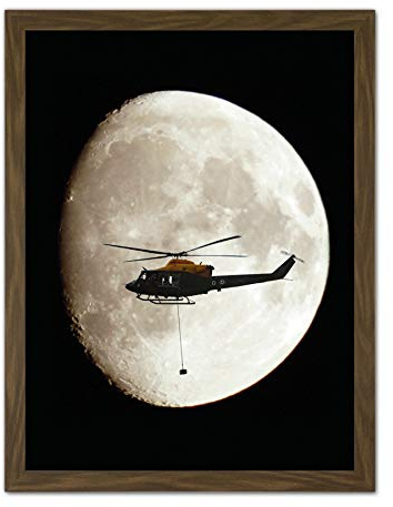 Artery8 Military UK RAF Griffin Helicopter Full Moon Artwork Framed Wall Art Print 18X24 Inch Militär Großbritannien Mond Wand