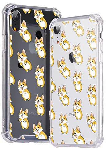 Idocolors Cute Dog Phone Case for iPhone XR Shockproof Hard Plastic Back + TPU Soft Bumper with Air Cushion Protective Clear Cover Slim Kawaii Cartoon Animal Phonecase