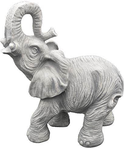 gartendekoparadies.de Trompetender Elefant, Steinfigur, H. 31 cm, 6 kg, Grau, frostsicher aus Steinguss für Außenbereich