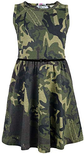 A2Z 4 Kids Girls Party Fashion Dresses with Free Belt Summer - Skater Sleeveless Camo Green 9-10
