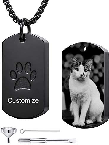 MeMeDIY Personalisierte Pfote Drucken Hundemarke Anhänger Urne Asche Halskette Gravur Foto/Name Für Frauen Männer Mädchen Haustier Hund Katze Denkmal Schmuck Andenken Einäscherung Trichter Kit