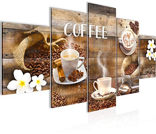 Runa Art Bild Esszimmer Küchenbilder Kaffeetasse Küche 5 Teilig Küchenbilder Braun Wandbilder auf Vlies Leinwand 027153a