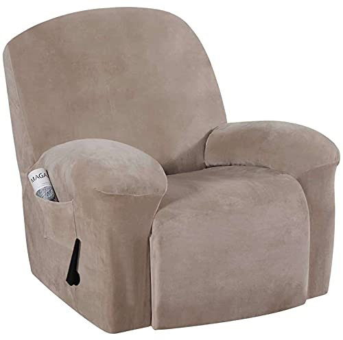 JHLD Stretch Sesselbezug relaxsessel, Samt 4 teilig Sofabezug Stretch Sesselhusse Abwaschbar Easy Set Ruhesessel Bezug Für Wohnzimmer-braun-1Sitz